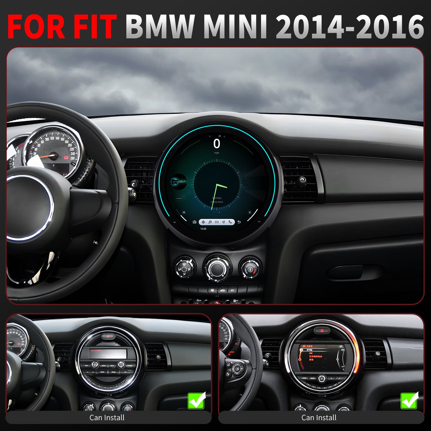 BMW MINI Radio upgrade 2014-2016 CarPlay Stereo Screen - Topdisplay 2014 2015 2016 Replacement Headunit Apple Android Auto Accessories Pantalla Estéreo