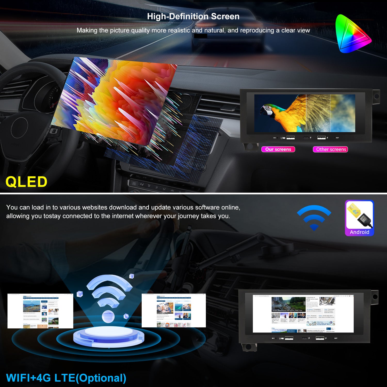 Dodge Dakota Stereo replacement 1997-2000 CarPlay Radio Screen-Topdisplay 1997 1998 1999 2000 Dakota Upgrade Headunit Apple Carplay Android Auto Accessories Pantalla Estéreo