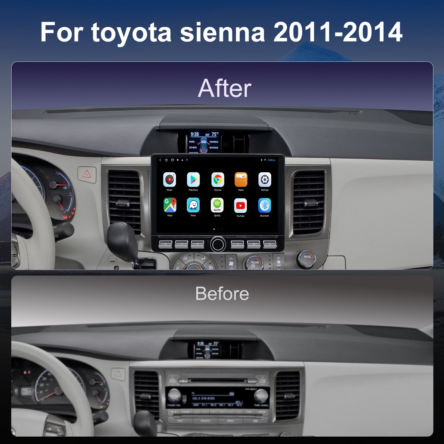  2012 Toyota Sienna Upgrade Stereo Headunit Apple Carplay Android Auto Pantalla Estéreo