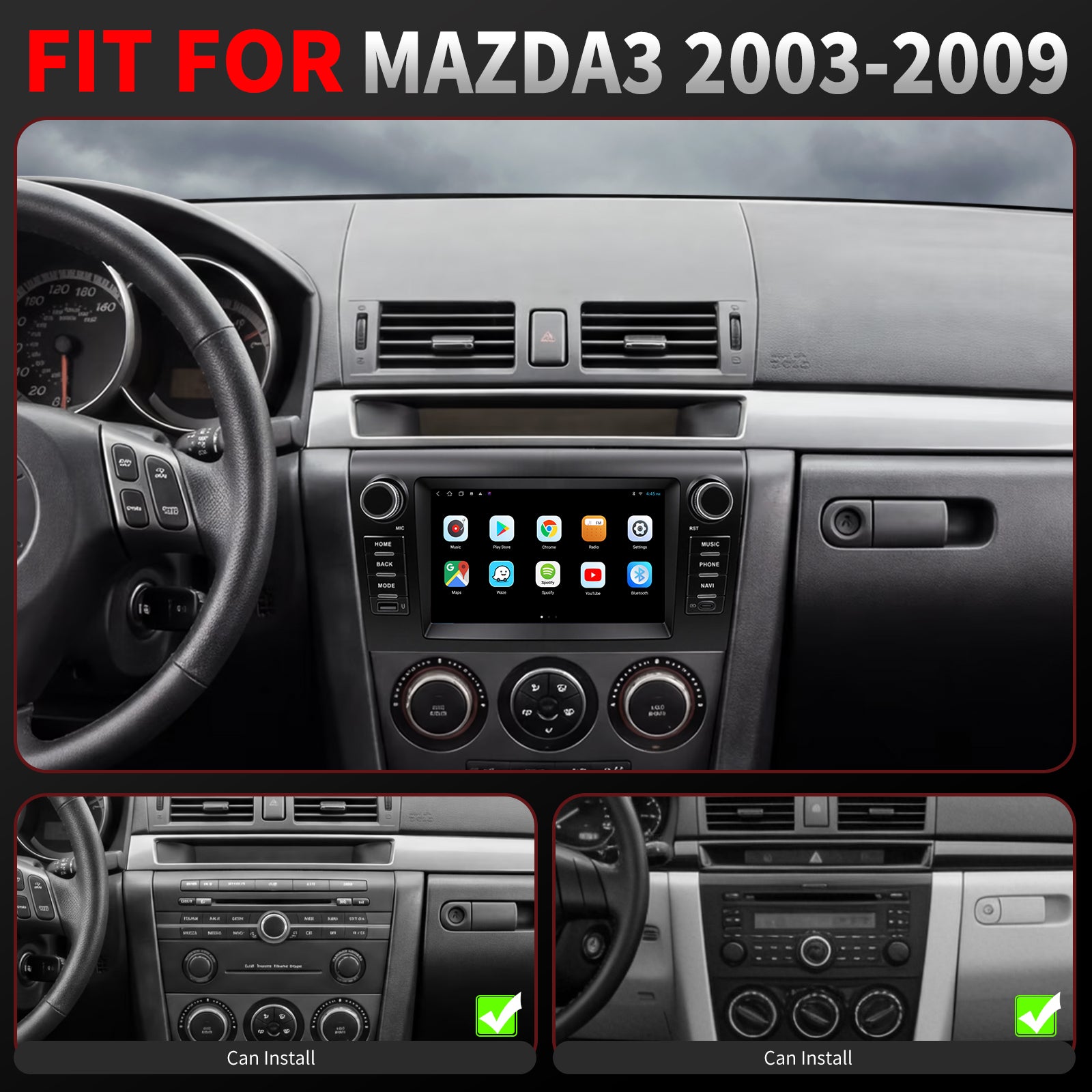Mazda 3 radio 2003-2009 Upgrade CarPlay Screen- Topdisplay 2003 2004 2005 2006 2007 2008 2009 Mazda 3 Replacement Stereo Headunit Apple Carplay Android Auto Pantalla Estéreo