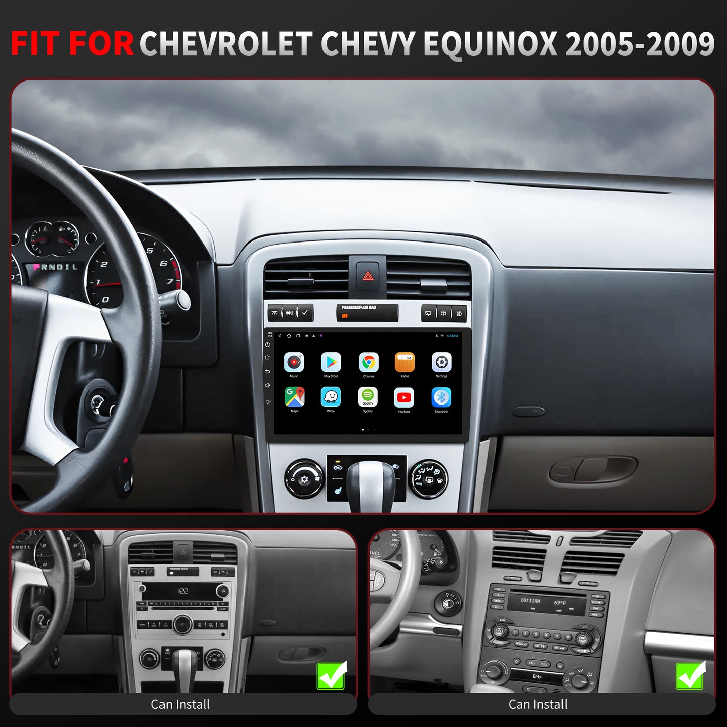 Chevy Equinox Radio upgrade 2005-2009 CarPlay Stereo Screen-Topdisplay 2005 2006 2007 2008 2009 Chevrolet Replacement