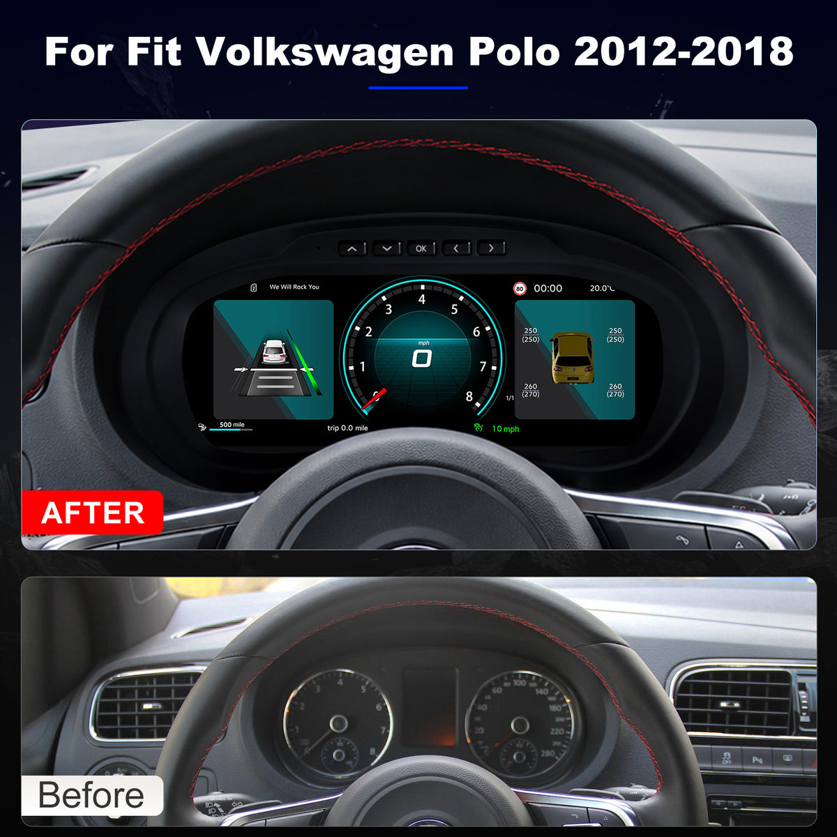 For Volkswagen Polo 2012-2018 Digital Instrument Cluster, 10.25-inch QLED Screen, Multiple UI, Wireless CarPlay, Direct OEM Replacement