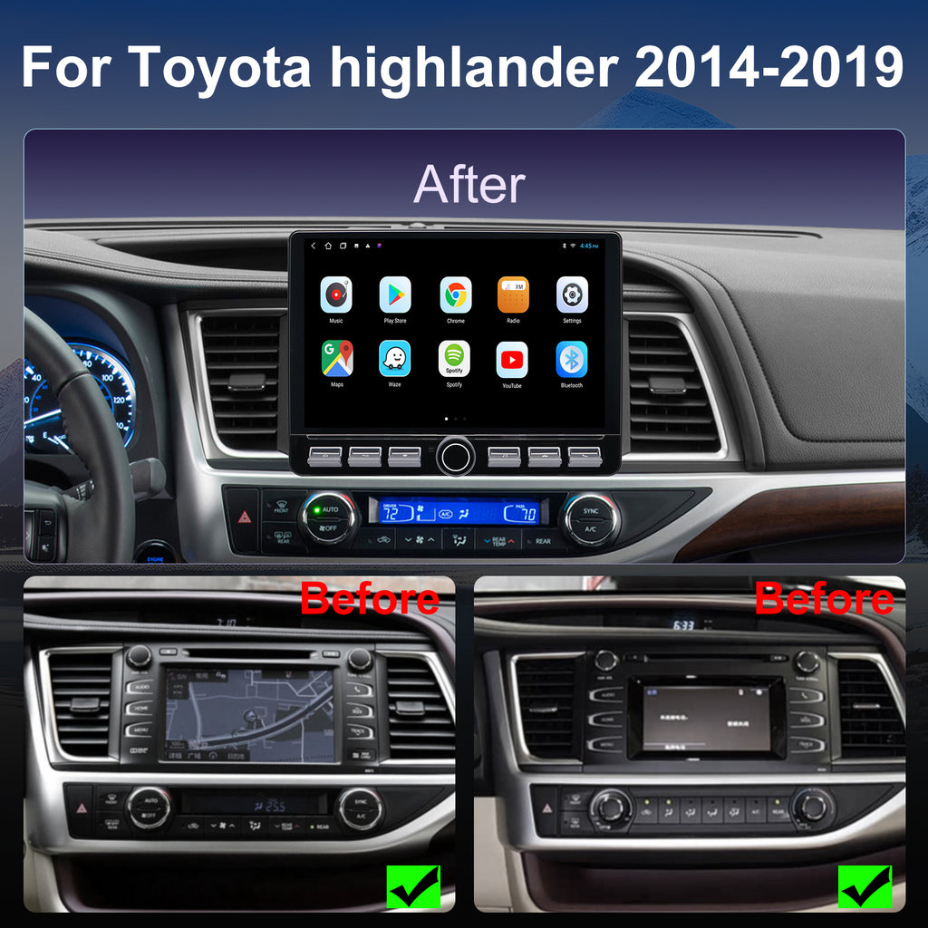 For Toyota Highlander 2014-2019 Radio upgrade,10.2-inch QLED 8-Core CPU,touch screen Stereo,Wireless CarPlay & Android Auto,keep OEM Controls