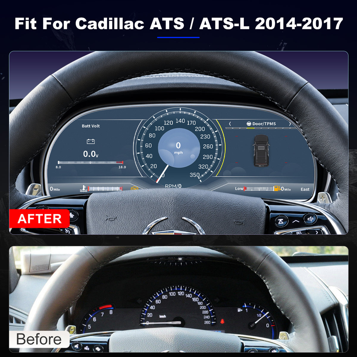 For Cadillac ATS ATS-L 2014-2017 Digital Instrument Cluster, 12.3-inch QLED Screen, Multiple UI, Wireless CarPlay, Direct OEM Replacement