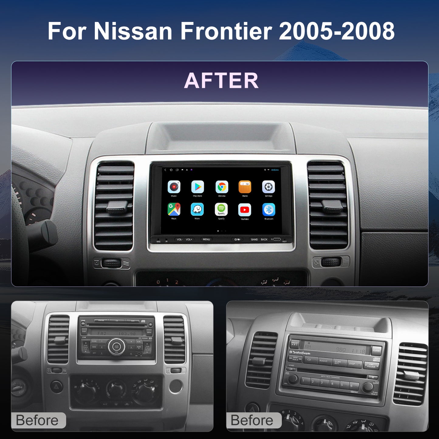 For Nissan Frontier 2005-2008 Radio upgrade,7-inch QLED 8-Core CPU,touch screen Stereo,Wireless CarPlay & Android Auto,keep OEM Controls
