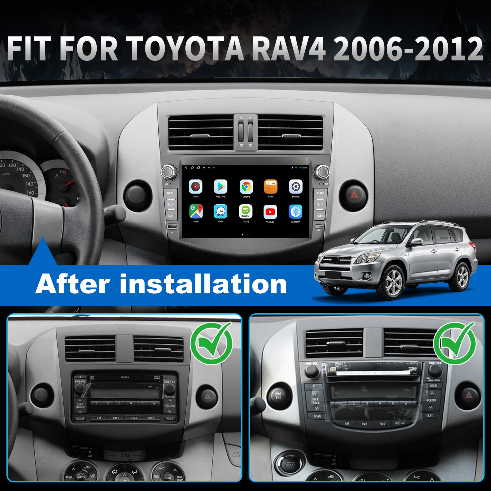 Toyota RAV4 radio 2006-2012 Upgrade CarPlay Screen- Topdisplay 2006 2007 2008 2009 2010 2011 2012 Toyota RAV4 Upgrade Stereo Headunit Apple Carplay Android Auto Pantalla Estéreo