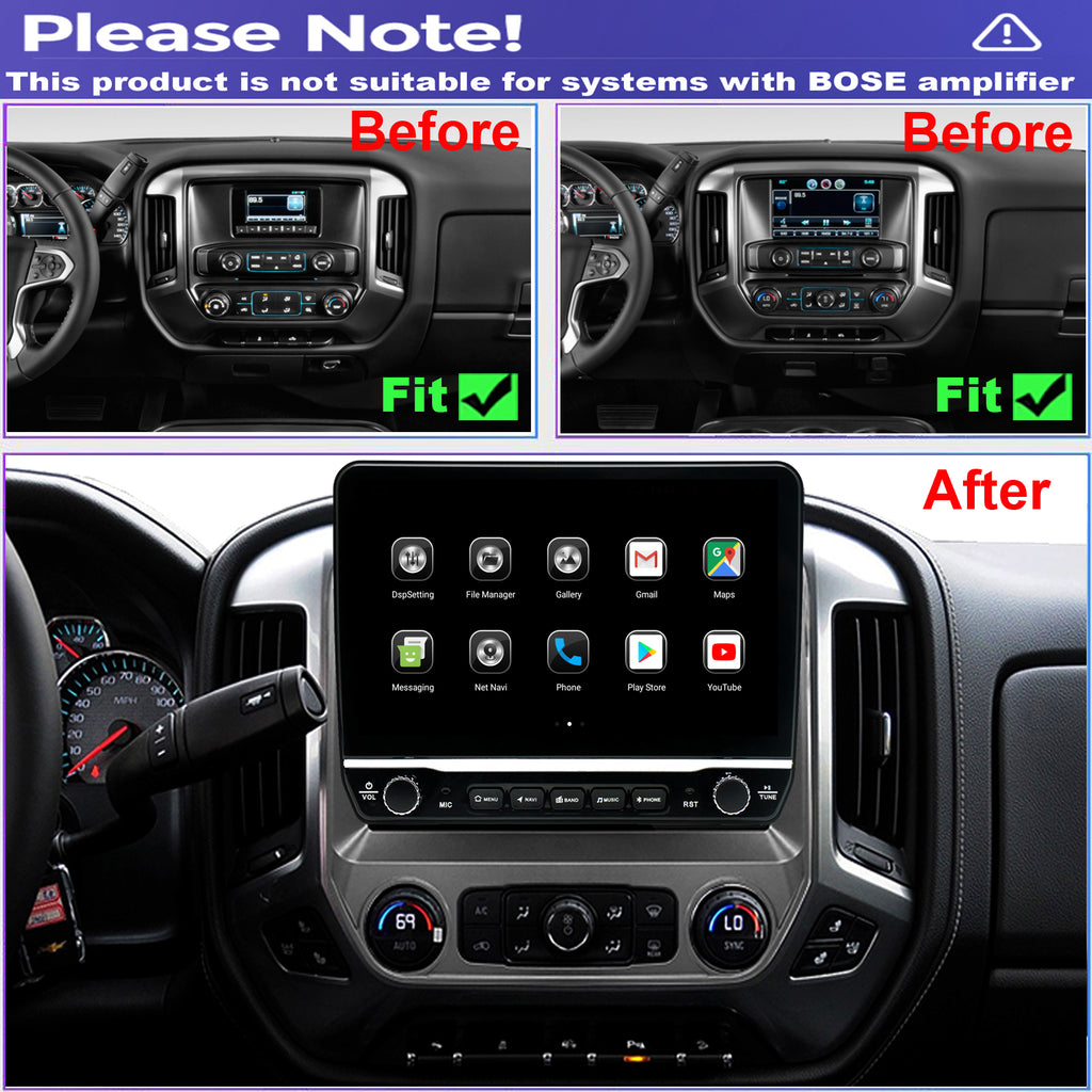 for Chevrolet Chevy Silverado 1500/2500/3500 2014-2018 Radio upgrade,10.1-inch QLED 8-Core CPU,touch screen Stereo,Wireless CarPlay & Android Auto,keep OEM Controls