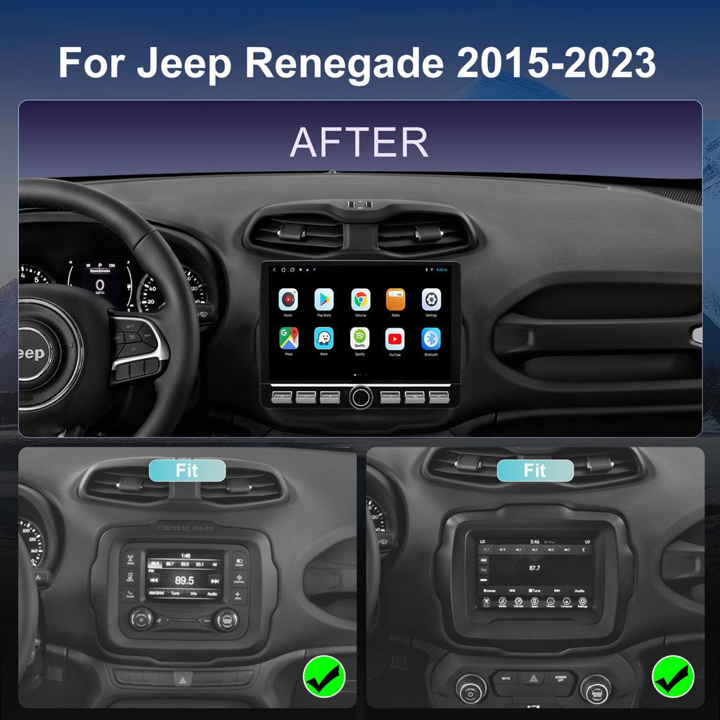 For Jeep Renegade 2015-2023 Radio upgrade,10.1-inch QLED 8-Core CPU,touch screen Stereo,Wireless CarPlay & Android Auto,keep OEM Controls