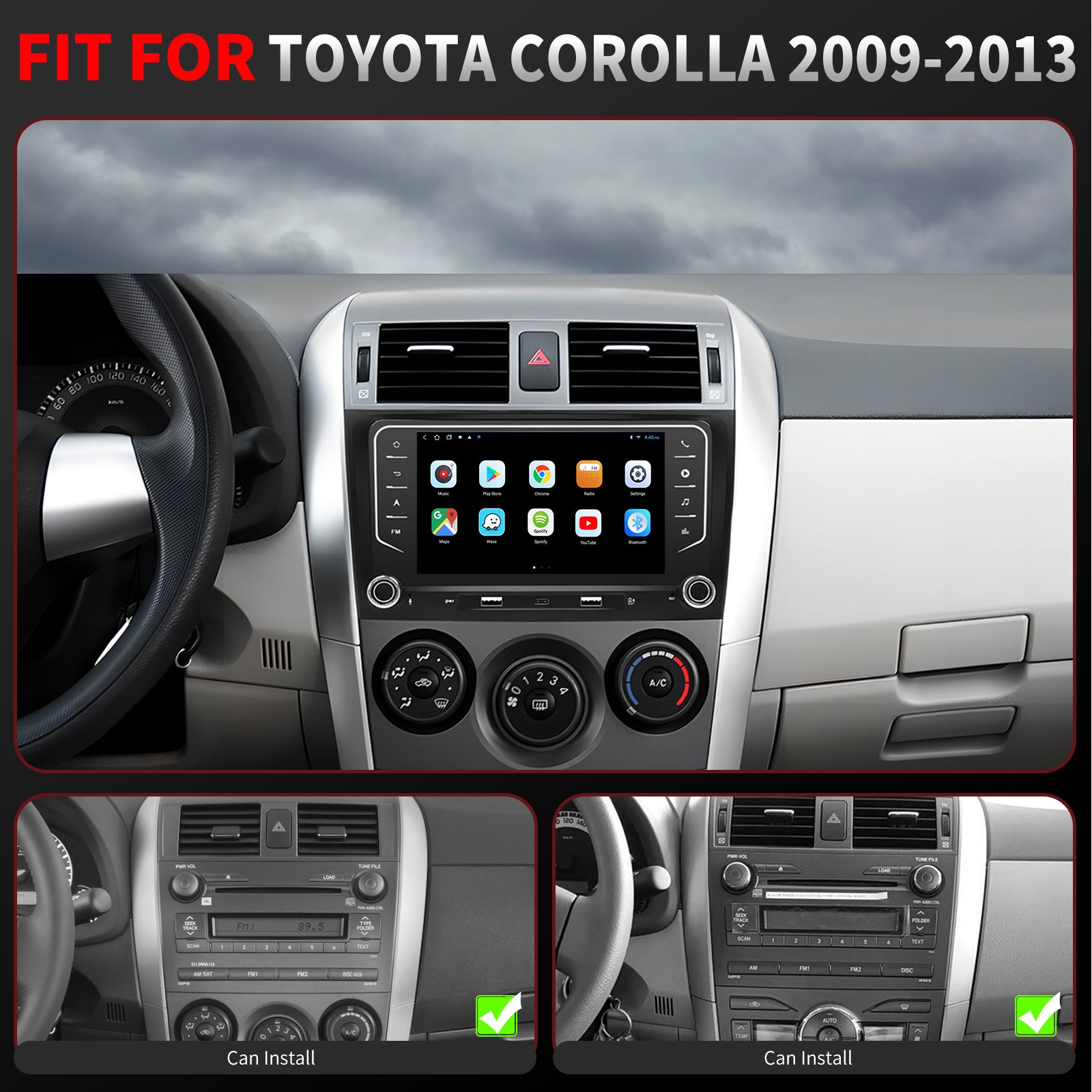 Toyota Corolla 2009 2010 2011 2012 2013  Car Headunit Replacement