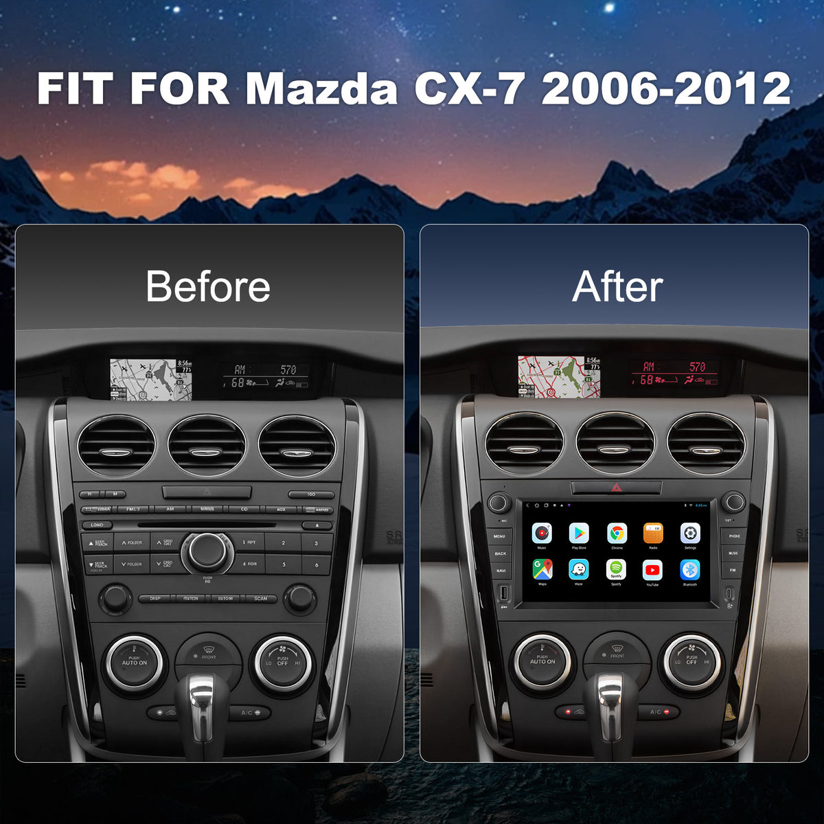 For Mazda CX-7 2006-2012 Radio upgrade, 8-inch QLED 8-Core CPU, touch screen Stereo,Wireless CarPlay & Android Auto, keep OEM Controls, Free backup Camera Included