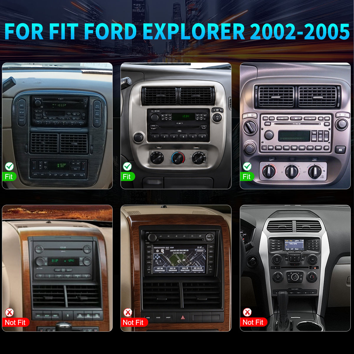 For Ford Explorer 2002-2005 Radio upgrade, 6.8-inch QLED 8-Core CPU, touch screen Stereo,Wireless CarPlay & Android Auto, Free Backup camera