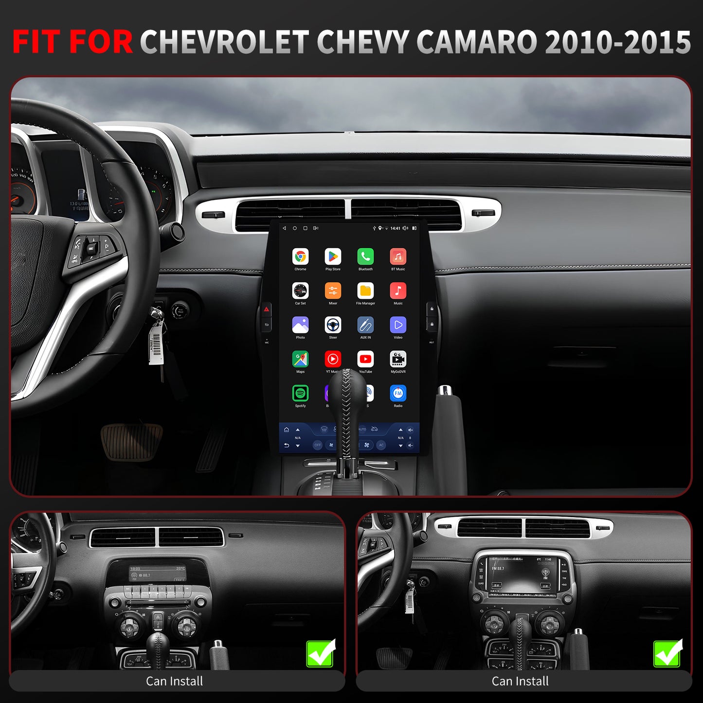 Chevy Camaro Radio upgrade 2010-2015 CarPlay Stereo Screen -Topdisplay 2010 2011 2012 2013 2014 2015 Chevrolet Replacement Headunit Apple Android Auto Accessories Pantalla Estéreo