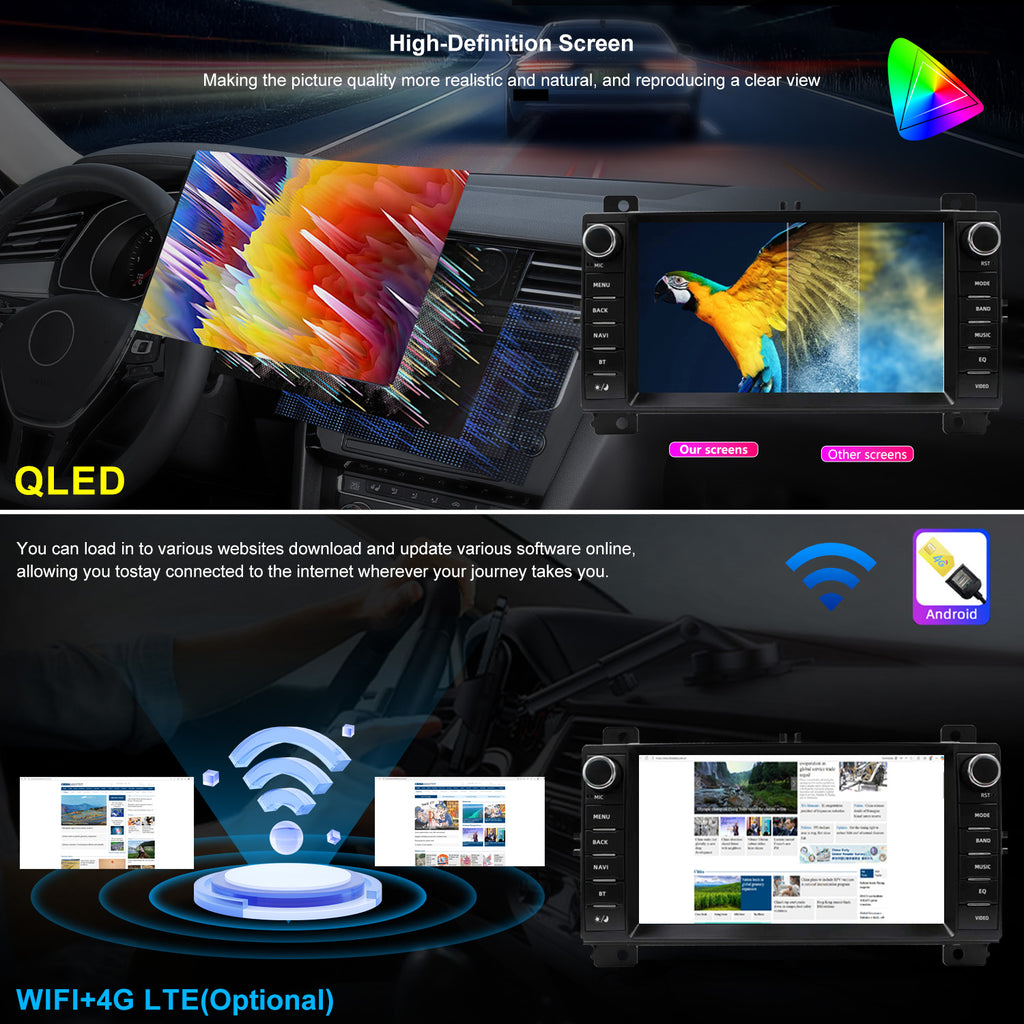 For Jeep Grand Cherokee 2010-2013 Radio upgrade,7-inch QLED 8-Core CPU,touch screen Stereo,Wireless CarPlay & Android Auto,Free camera