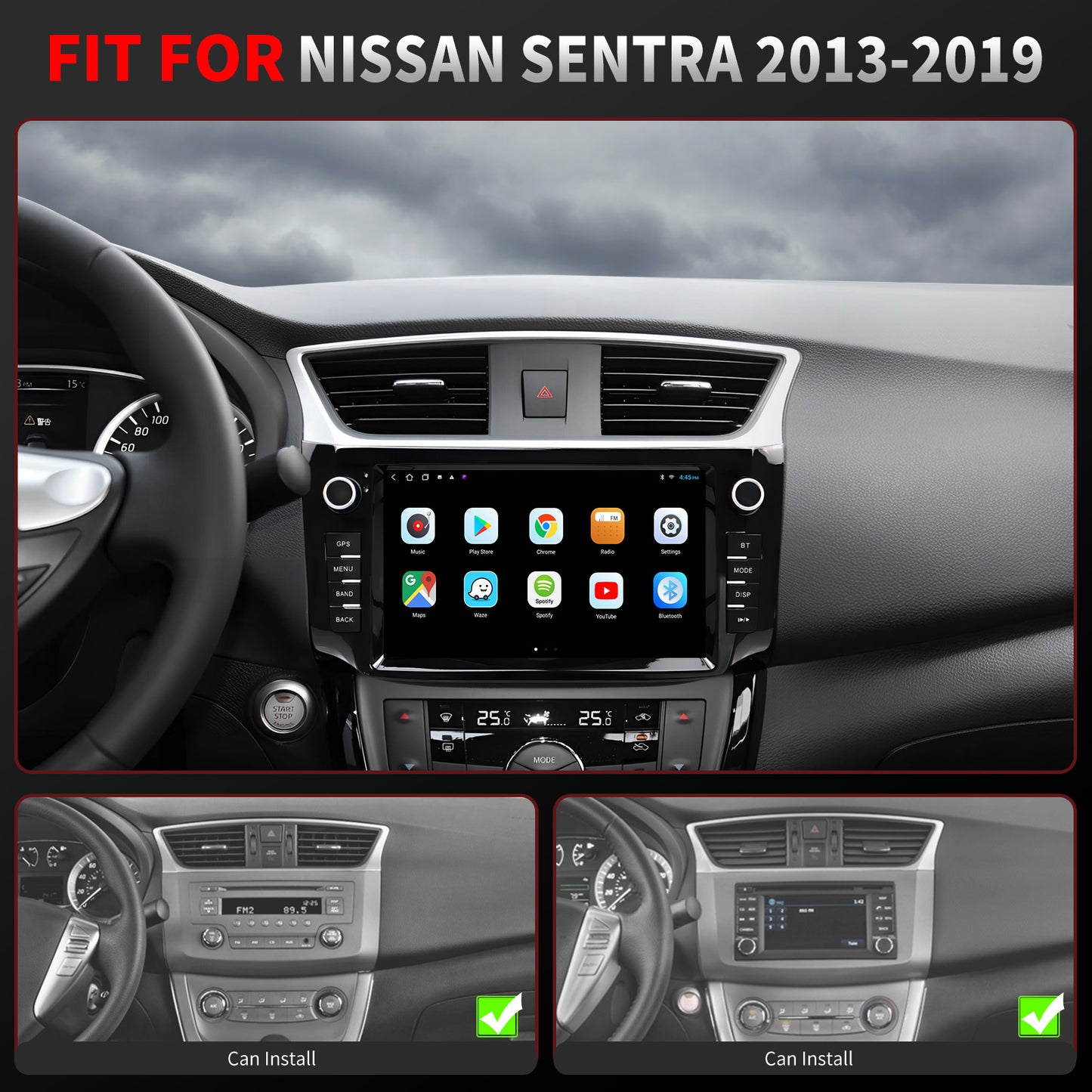 For Nissan Sentra 2013-2019 Radio upgrade,9-inch QLED 8-Core CPU,touch screen Stereo,Wireless CarPlay & Android Auto,keep OEM Controls