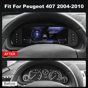 For Peugeot 407 2004-2010 Digital Instrument Cluster, 12.3-inch QLED Screen, Multiple UI, Wireless CarPlay, Direct OEM Replacement