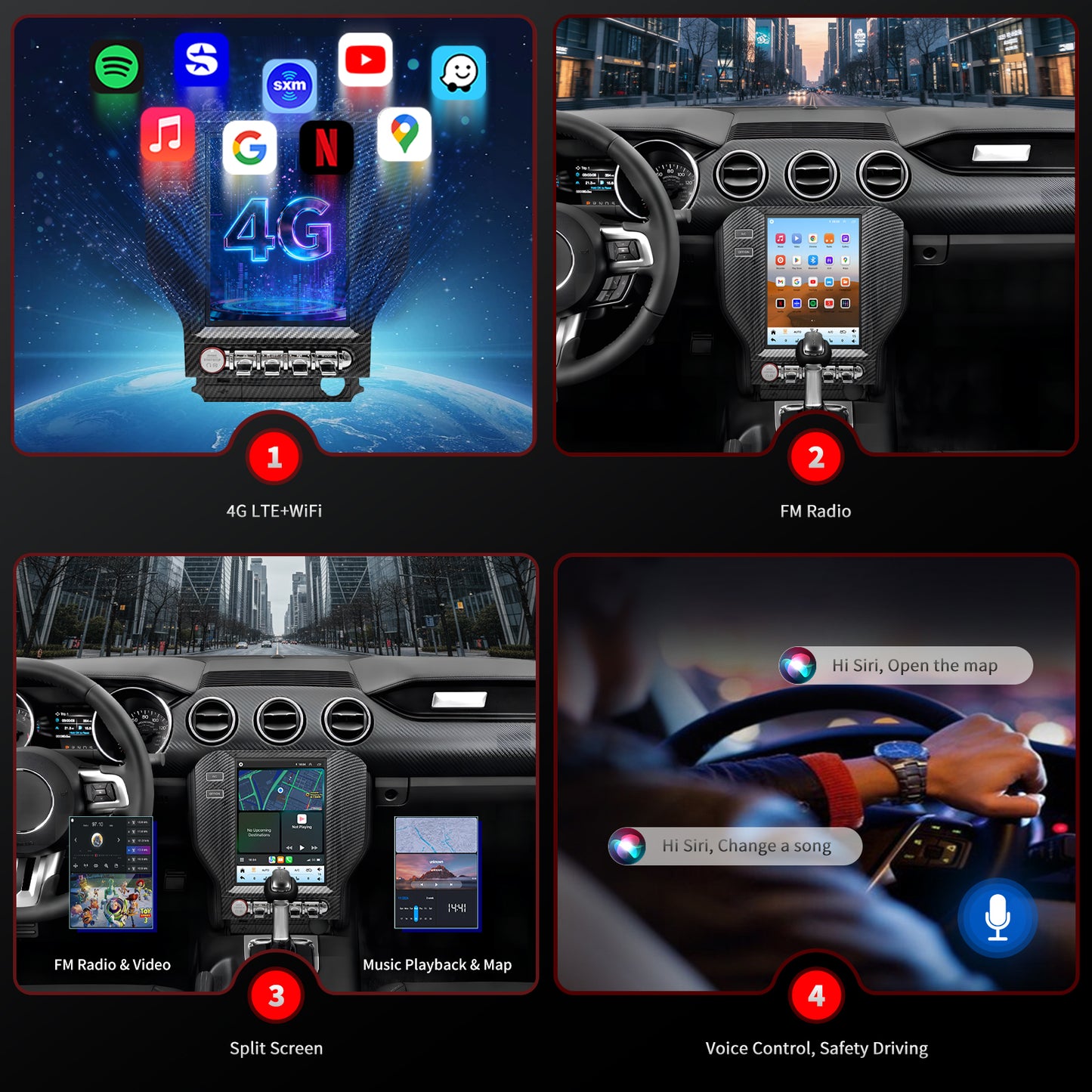 Ford Mustang Stereo replacement 2015-2023 CarPlay Radio Screen-Topdisplay 2015 2016 2017 2018 2019 2020 2021 2022 2023 Mustang Upgrade Headunit Apple Carplay Android Auto Accessories Pantalla Estéreo