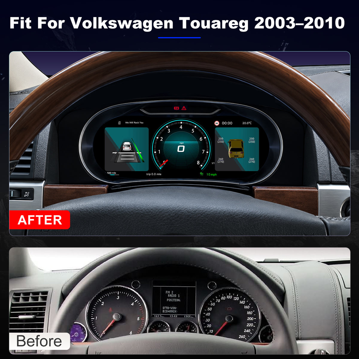 For Volkswagen Touareg 2003-2010 Digital Instrument Cluster, 12.3-inch QLED Screen, Multiple UI, Wireless CarPlay, Direct OEM Replacement