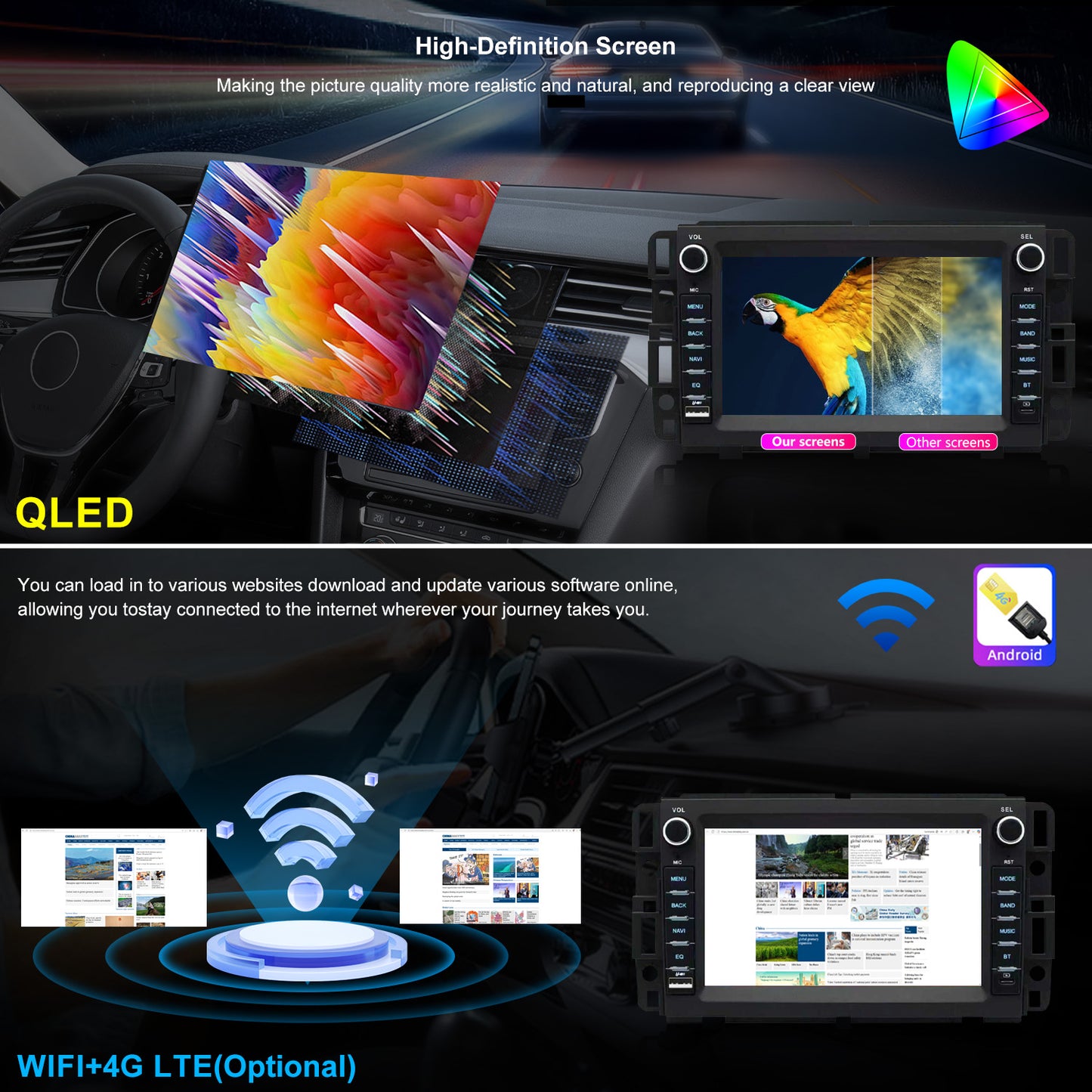 Chevy Tahoe Radio upgrade 2007-2014 CarPlay Stereo Screen - Topdisplay 2007 2008 2009 2010 2011 2012 2013 2014 Chevrolet Replacement Headunit Apple Android Auto Accessories Pantalla Estéreo