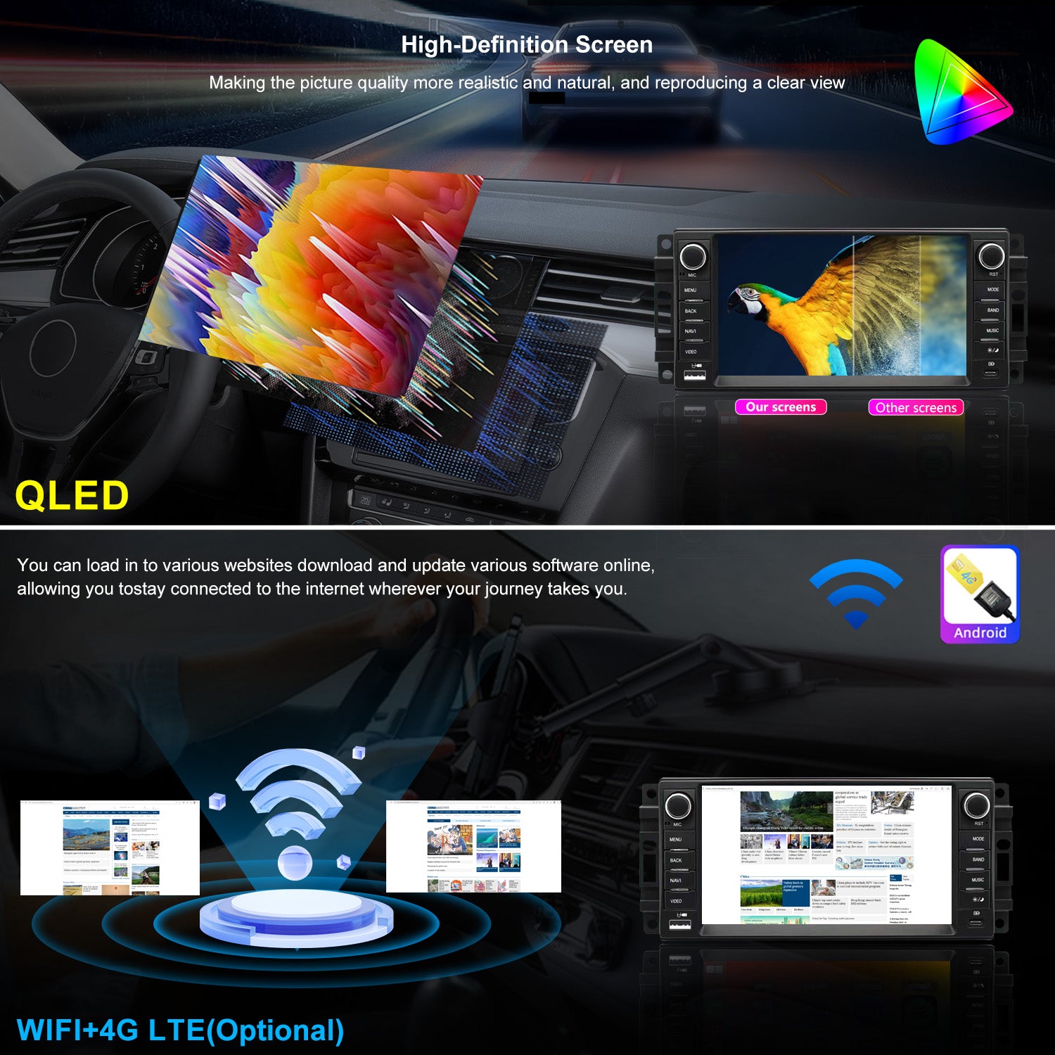 Jeep Wrangler radio 2007-2017 CarPlay Stereo Screen - Topdisplay 2015 2016 2017 Jeep Wrangler Replacement Headunit Apple Android Auto Accessories Pantalla Estéreo