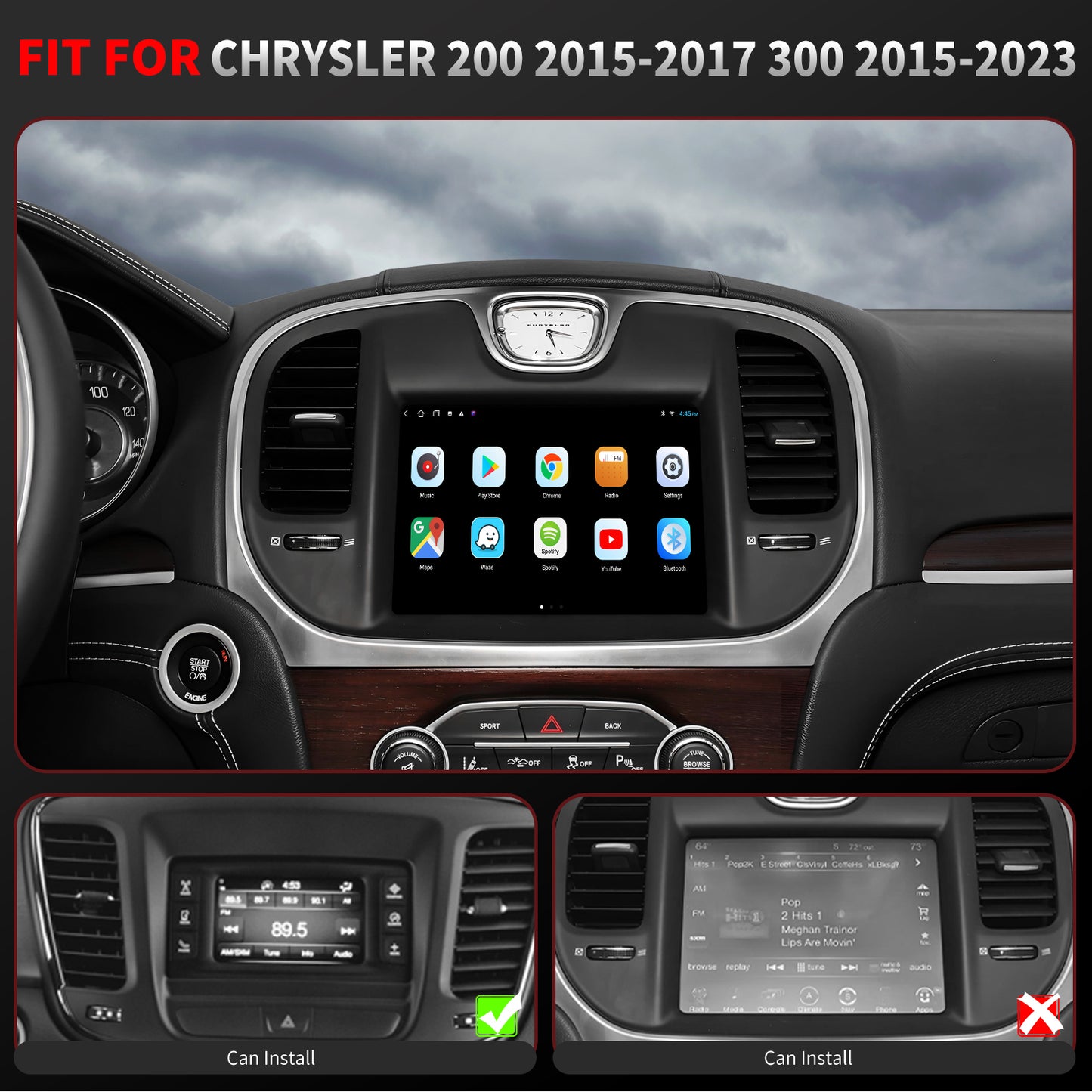Chrysler 300 Radio upgrade 2015-2023 CarPlay Stereo Screen-Topdisplay 2015 2016 2017 2018 2019 2020 2021 2022 2023 Replacement Headunit Apple Android Auto Accessories Pantalla Estéreo