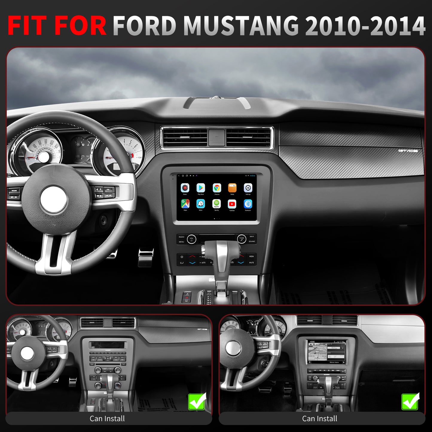 For Ford Mustang 2010-2014 Radio upgrade,9-inch QLED 8-Core CPU,touch screen Stereo,Wireless CarPlay & Android Auto,Free camera