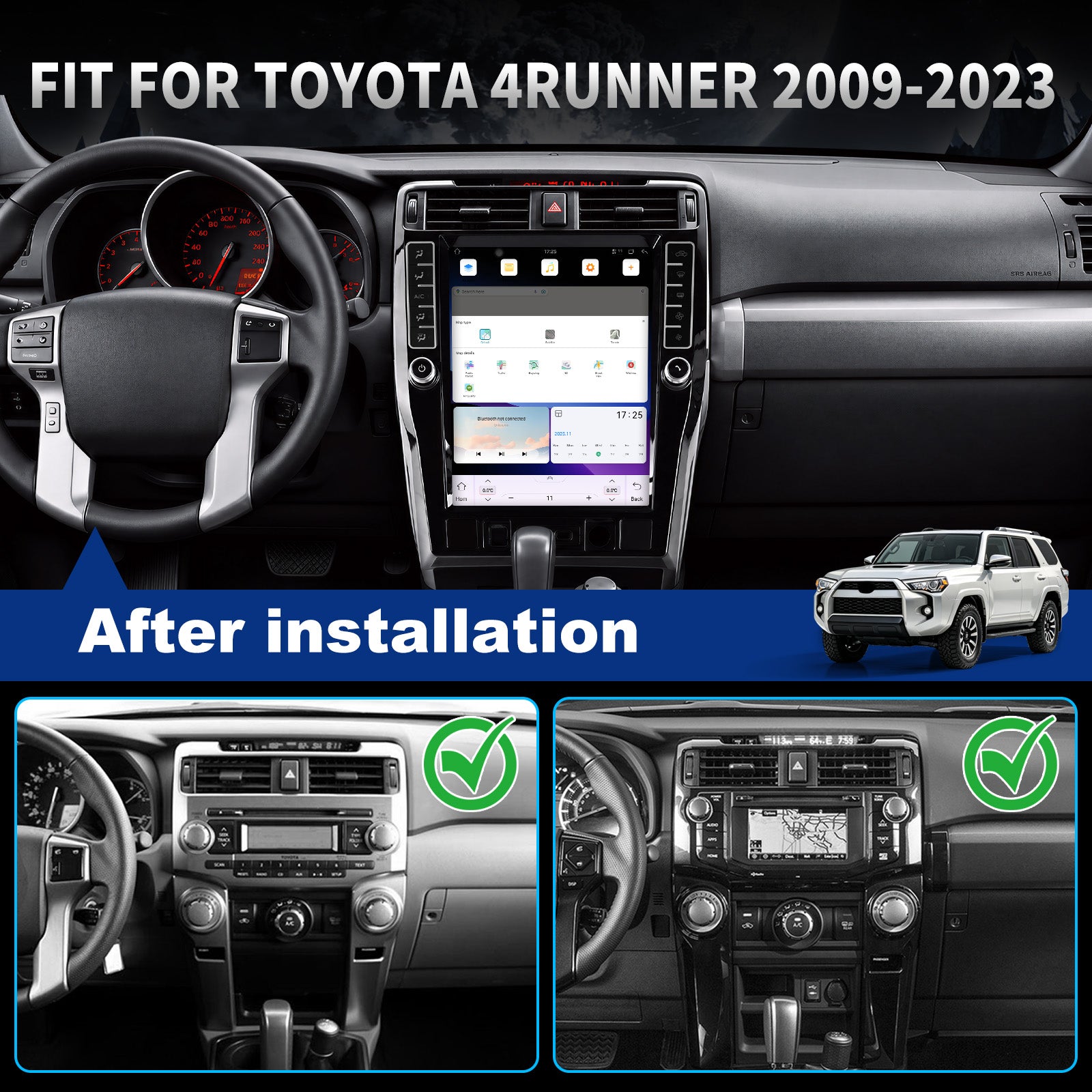 Toyota 4Runner radio 2009-2019 Repacement CarPlay Headunit- Topdisplay 2009 2010 2011 2012 2013 2014 2015 2016 2017 2018 2019 Toyota 4Runner Upgrade Stereo Touchscreen Apple Carplay Android Auto Pantalla Estéreo
