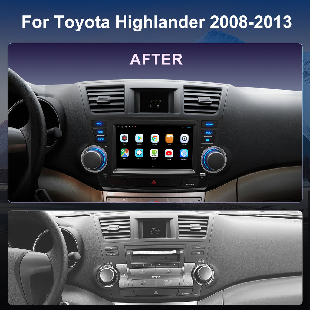 For Toyota Highlander 2008-2013 Radio upgrade,9-inch QLED 8-Core CPU,touch screen Stereo,Wireless CarPlay & Android Auto,keep OEM Controls