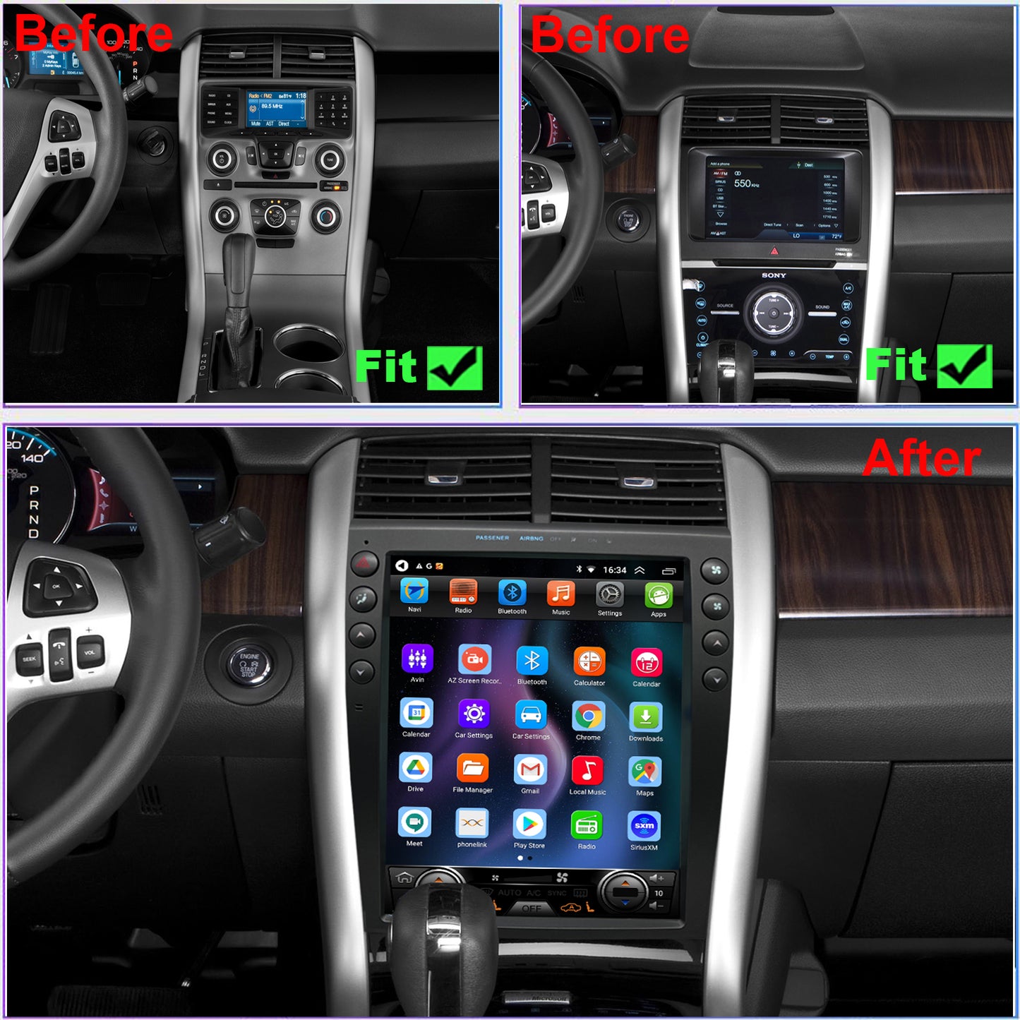 For Ford Edge 2011-2014 Radio upgrade, 12.1-inch QLED 8-Core CPU, touch screen Stereo, Wireless CarPlay & Android Auto, Free camera