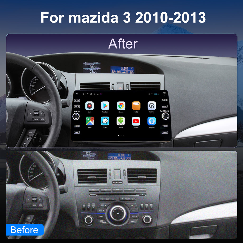 For Mazda 3 2010-2013 Radio upgrade,10.2-inch QLED 8-Core CPU,touch screen Stereo,Wireless CarPlay & Android Auto,keep OEM Controls