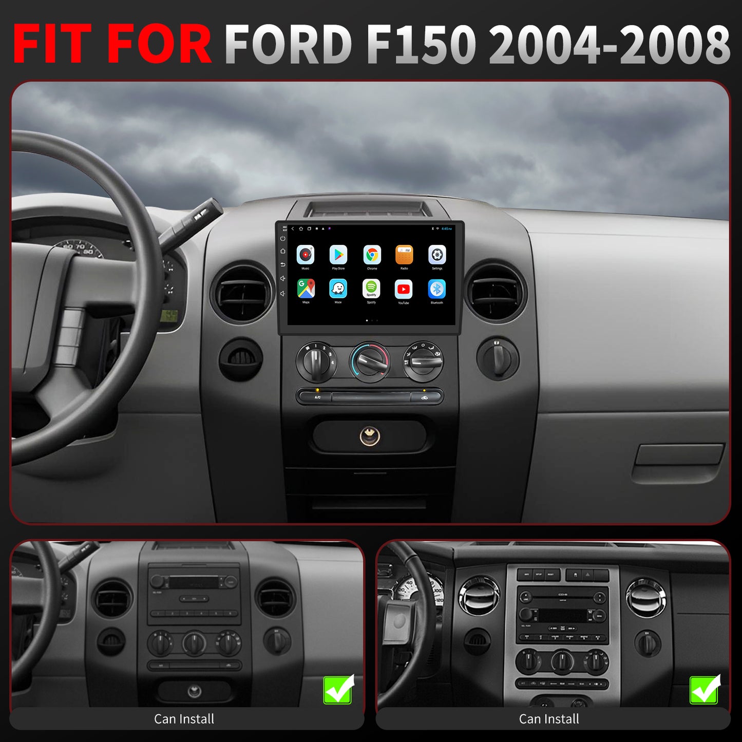 For Ford F150 2004-2008 Radio upgrade,10.1-inch QLED 8-Core CPU,touch screen Stereo,Wireless CarPlay & Android Auto,Free camera