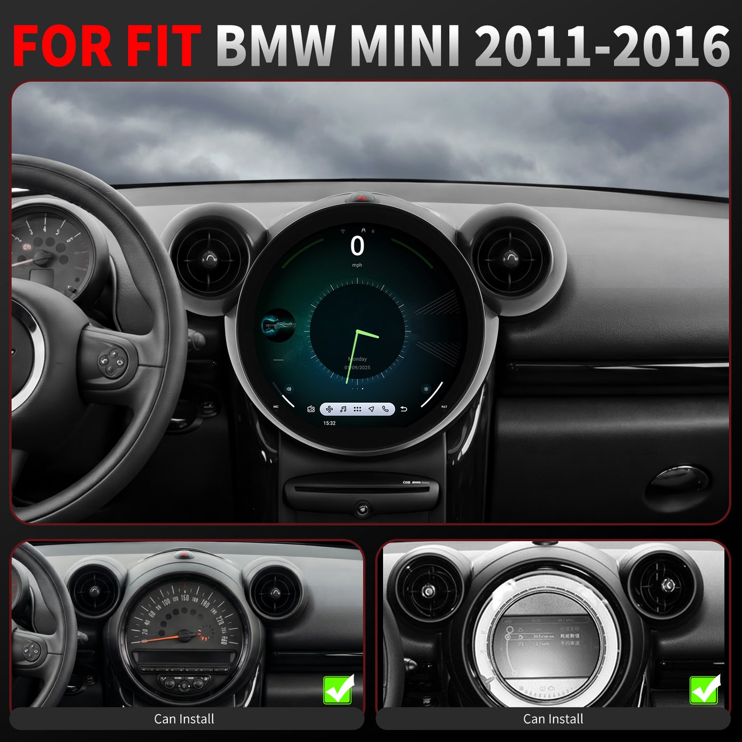BMW MINI Radio upgrade 2011-2016 CarPlay Stereo Screen - Topdisplay 2011 2012 2013 2014 2015 2016 Replacement Headunit Apple Android Auto Accessories Pantalla Estéreo
