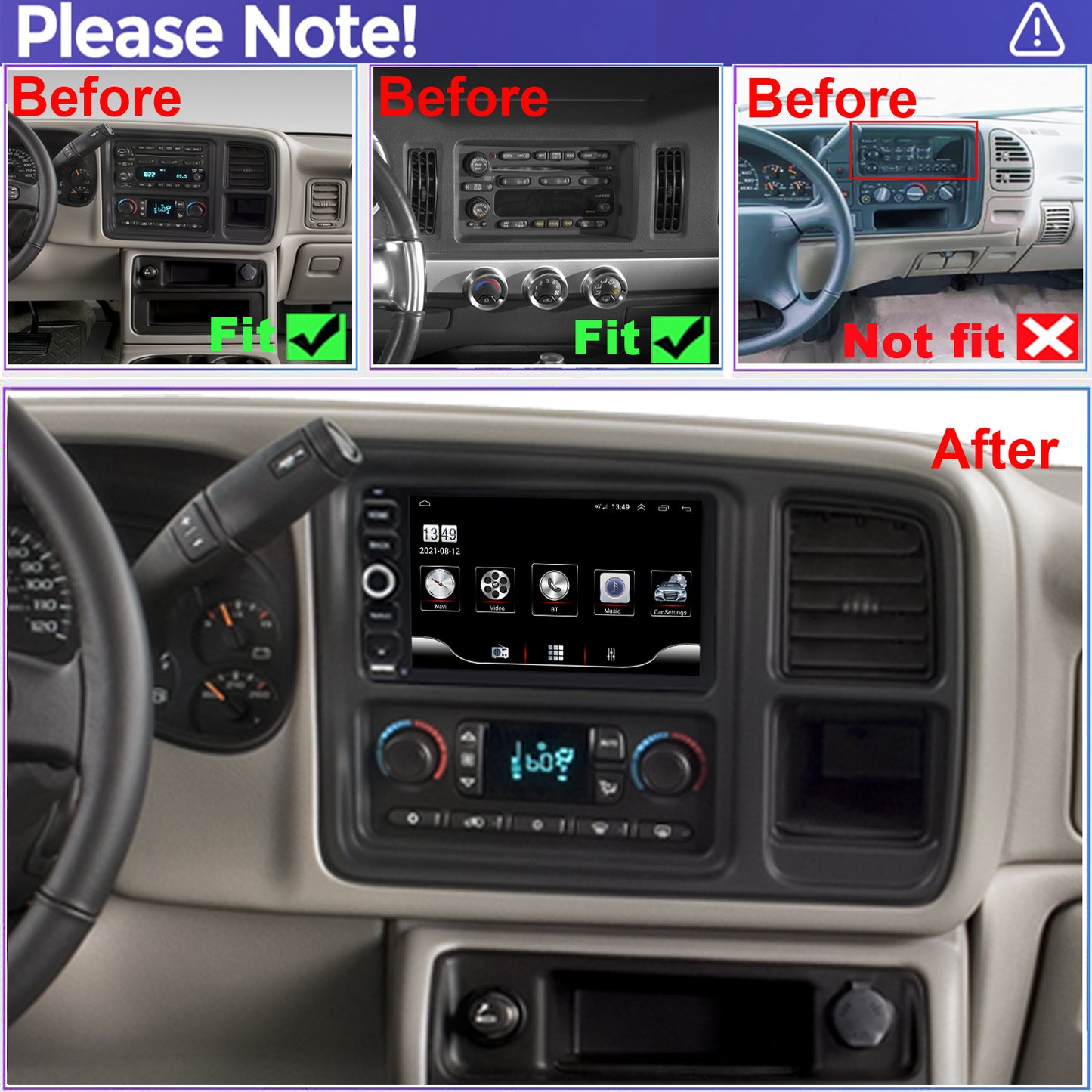For GMC Acadia 2003-2006 Radio upgrade,7-inch QLED 8-Core CPU,touch screen Stereo,Wireless CarPlay & Android Auto,Free camera