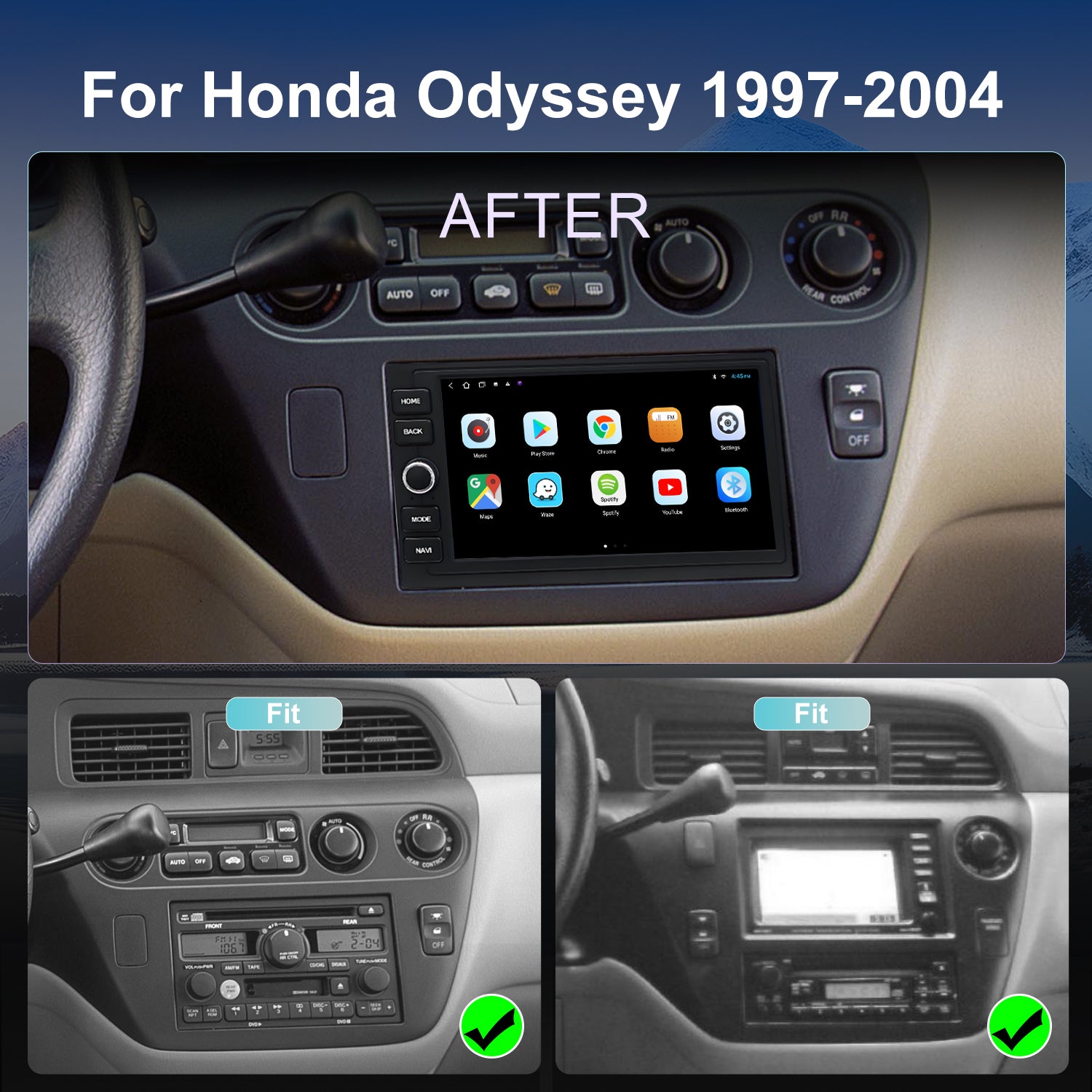 Honda Odyssey Radio upgrade 1997-2004 CarPlay Stereo Screen-Topdisplay 1997 1998 1999 2000 2001 2002 2003 2004 Replacement Headunit Apple Android Auto Accessories Pantalla Estéreo 