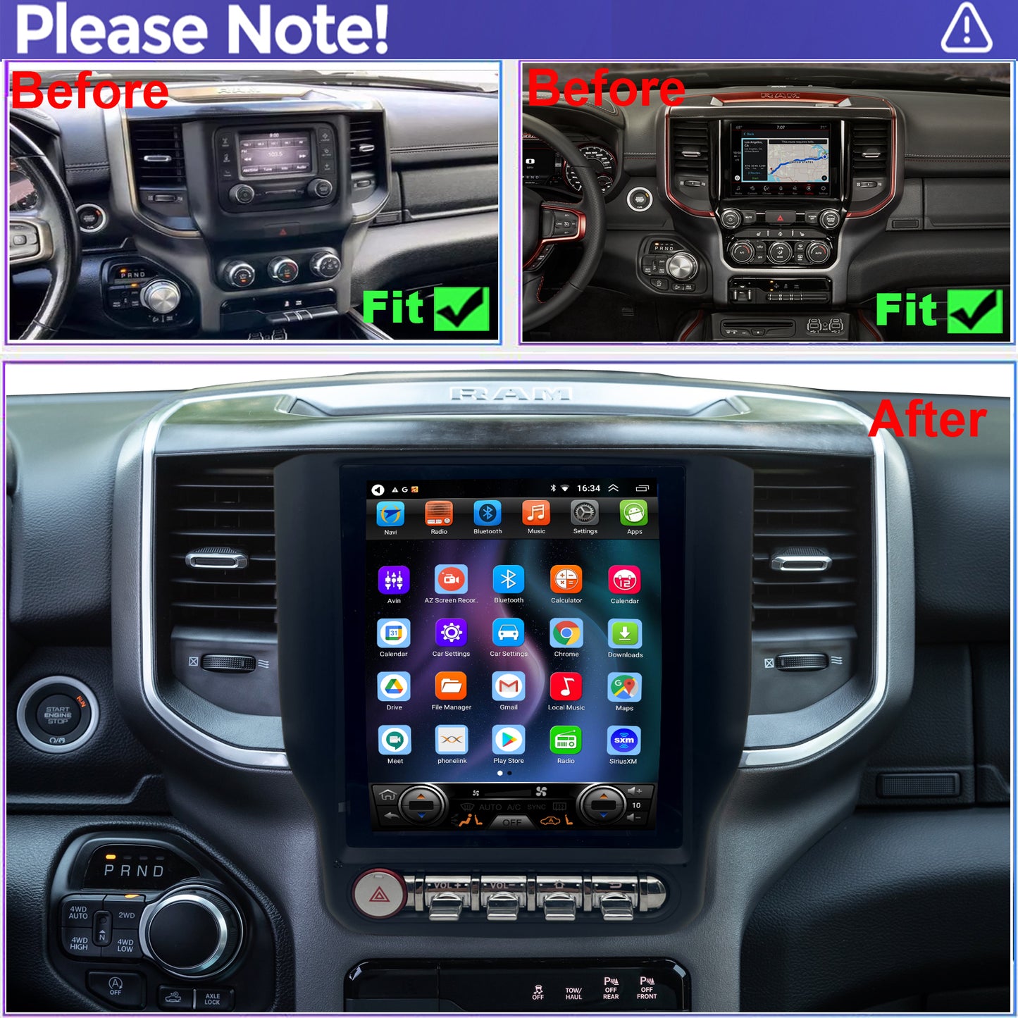 Dodge RAM 1500/2500/3500 Radio upgrade 2019-2023 CarPlay Stereo Screen - Topdisplay 2019 2020 2021 2022 2023 Replacement Headunit Apple Android Auto Accessories Pantalla Estéreo