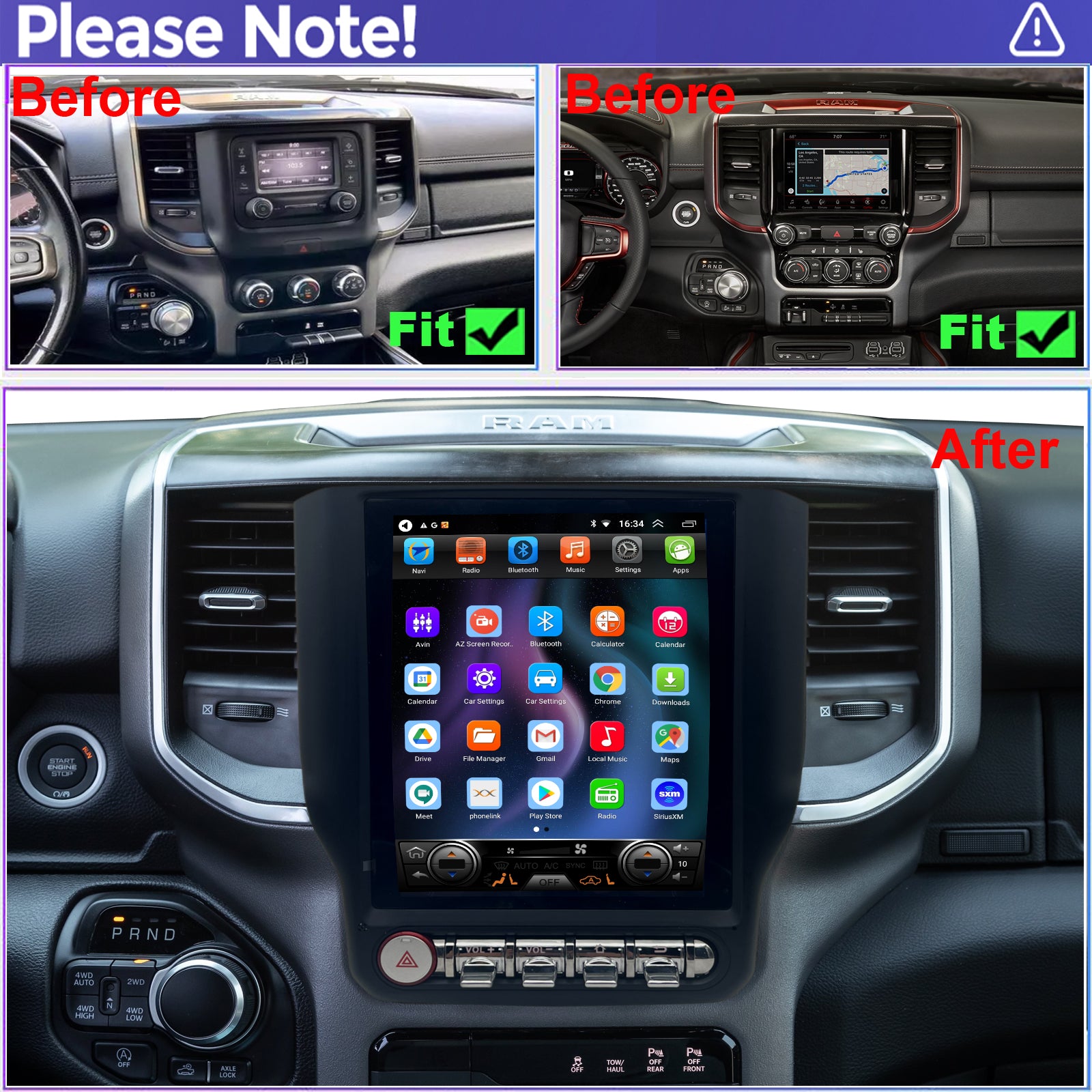 Dodge RAM 1500/2500/3500 Radio upgrade 2019-2023 CarPlay Stereo Screen - Topdisplay 2019 2020 2021 2022 2023 Replacement Headunit Apple Android Auto Accessories Pantalla Estéreo