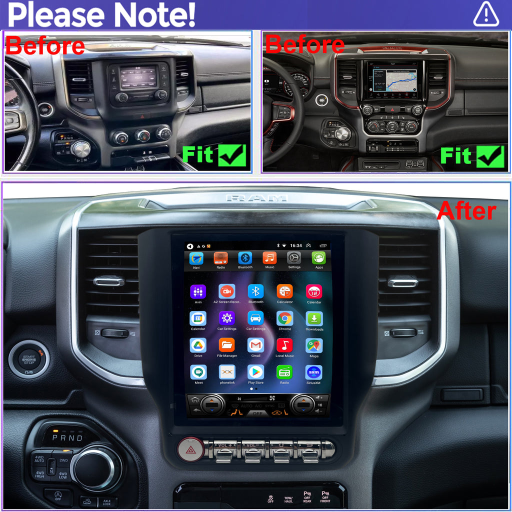 for Dodge RAM 1500/2500/3500 2019-2023 Radio upgrade,9.7-inch QLED 8-Core CPU,touch screen Stereo,Wireless CarPlay & Android Auto,Free camera