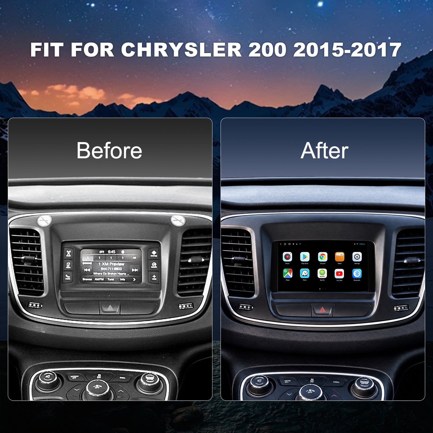 For Chrysler 200 2015-2017 Radio upgrade, 7-inch QLED 8-Core CPU, touch screen Stereo,Wireless CarPlay & Android Auto, keep OEM Controls