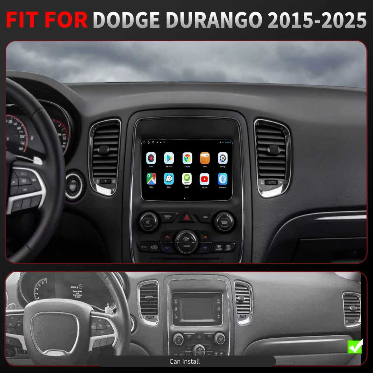 Dodge Durango Radio upgrade 2015-2025 CarPlay Stereo Screen-Topdisplay 2015 2016 2017 2018 2019 2020 2021 2022 2023 2024 2025 Replacement Headunit Apple Android Auto Accessories Pantalla Estéreo
