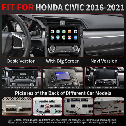 Honda Civic Radio upgrade 2016-2021 CarPlay Stereo Screen - Topdisplay 2016 2017 2018 2019 2020 2021 Replacement Headunit Apple Android Auto Accessories Pantalla Estéreo
