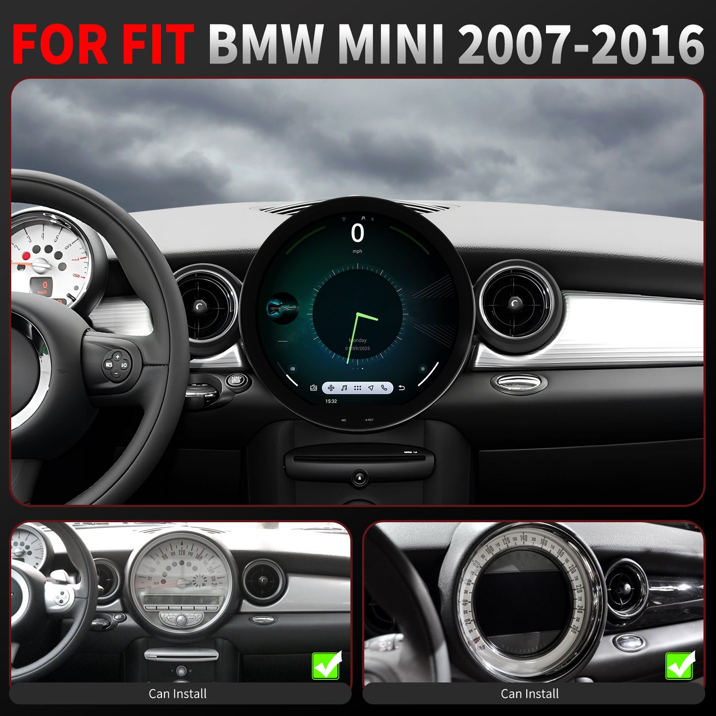 BMW MINI Radio upgrade 2007-2016 CarPlay Stereo Screen - Topdisplay 2007 2008 2009 2010 2011 2012 2013 2014 2015 2016 Replacement Headunit Apple Android Auto Accessories Pantalla Estéreo