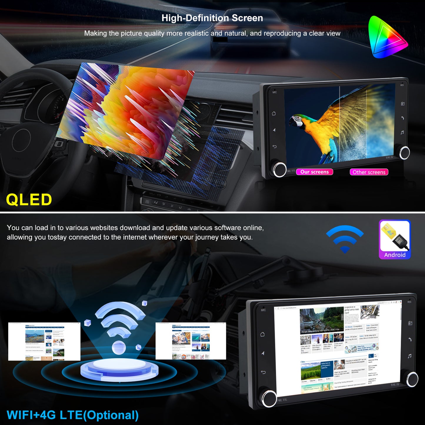 For Scion xA 2004-2006 Headunit upgrade, touch screen Car Stereo, 7-inch QLED 8-Core CPU, Wireless CarPlay & Android Auto, Free backup camera, keep OEM Controls