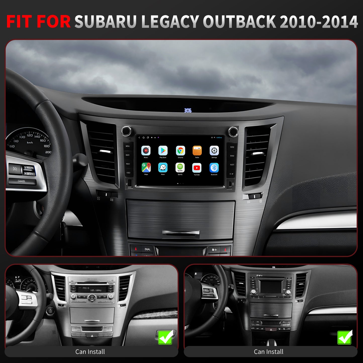 For Subaru Legacy 2010-2014 Radio upgrade, 9-inch QLED  8-Core CPU, touch screen Stereo,Wireless CarPlay & Android Auto, keep OEM Controls