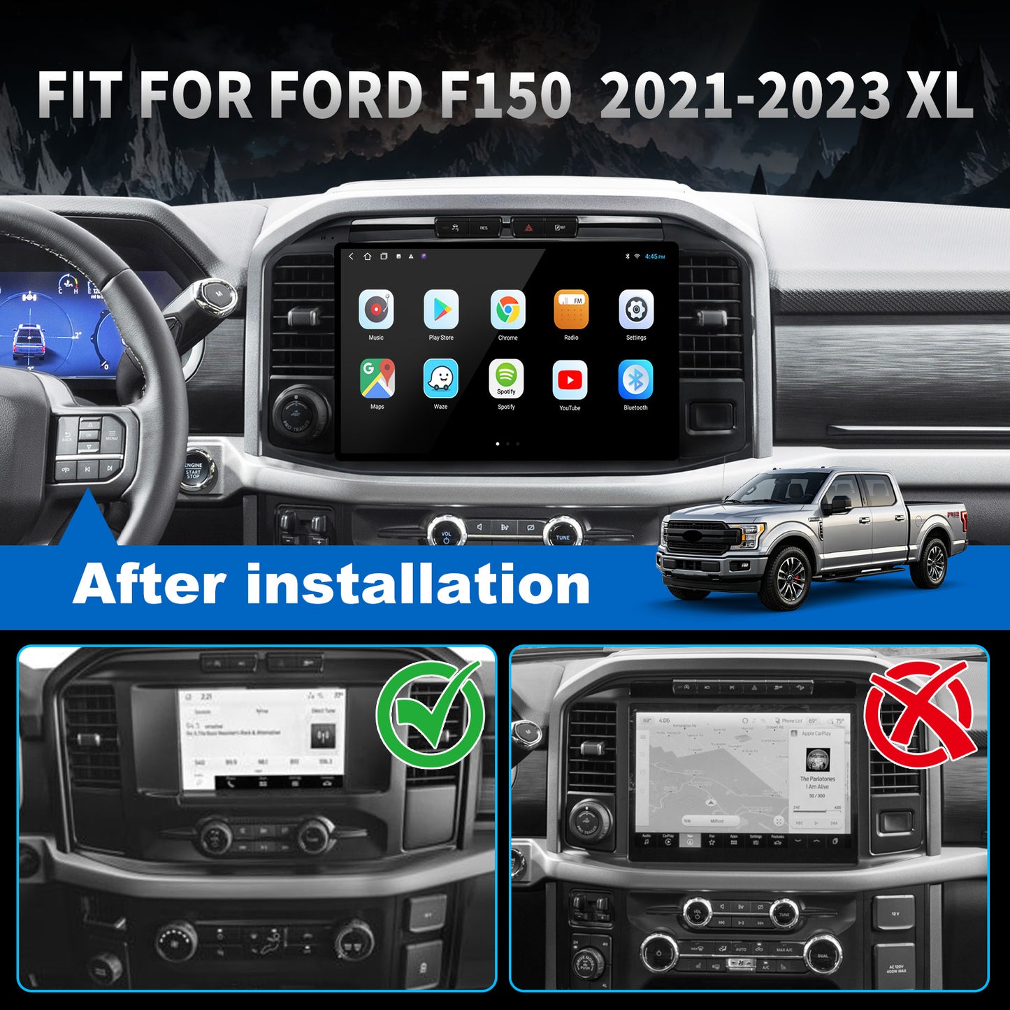 Ford F150 Touch Screen upgrade 2021-2023 CarPlay Stereo - Topdisplay 2021 2022 2023 F150 Upgrade Headunit Radio Apple Carplay Android Auto Accessories Pantalla Estéreo