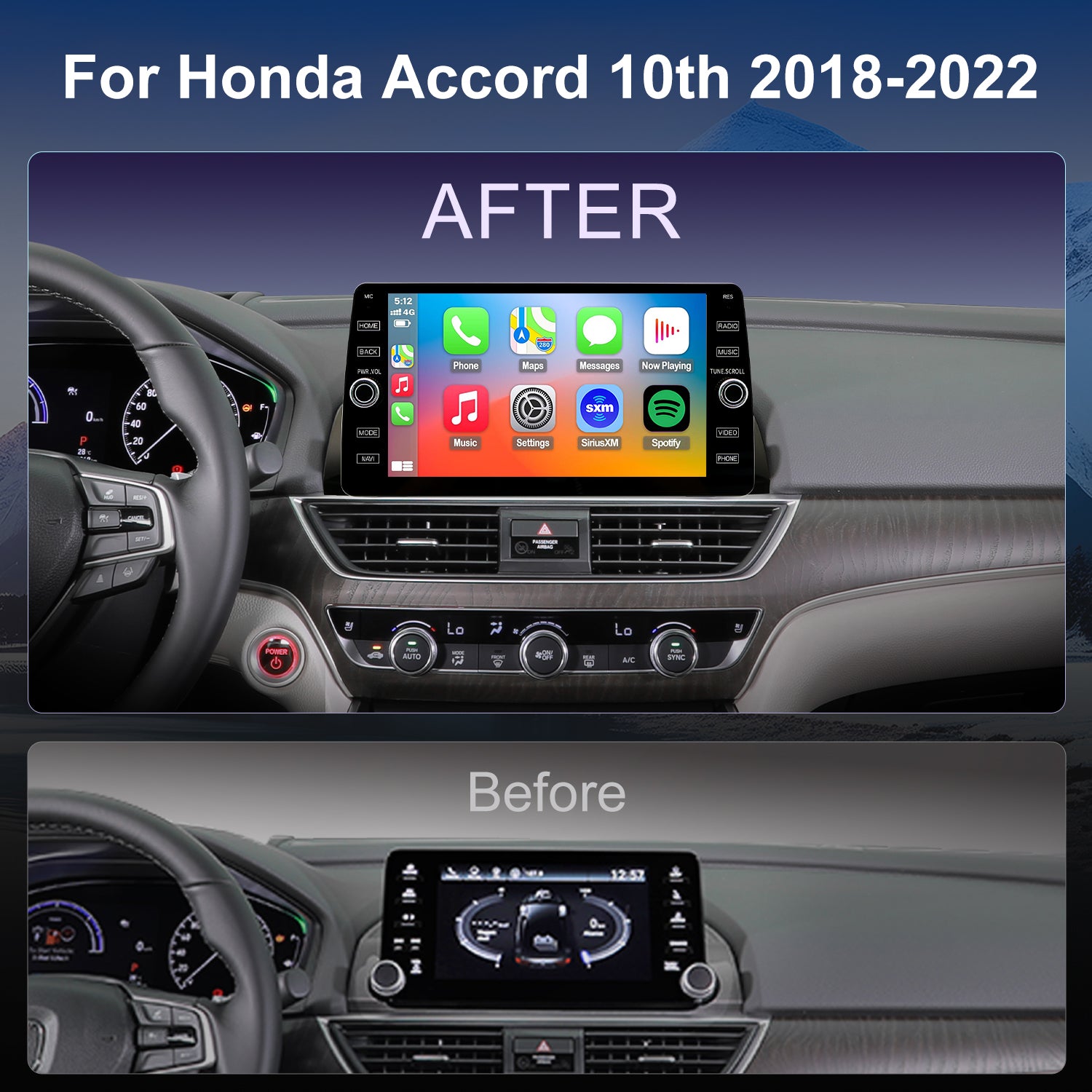 Honda Accord 10th Gen Radio upgrade 2018-2022 CarPlay Stereo Screen-Topdisplay 2018 2019 2020 2021 2022 Replacement Headunit Apple Android Auto Accessories Pantalla Estéreo