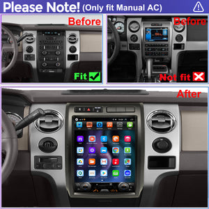 For Ford F150 2009-2012 Radio upgrade,12.1-inch QLED 8-Core CPU,touch screen Stereo,Wireless CarPlay & Android Auto,Manual AC Only
