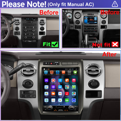 For Ford F150 2009-2012 Radio upgrade,12.1-inch QLED 8-Core CPU,touch screen Stereo,Wireless CarPlay & Android Auto,Manual AC Only