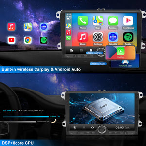 For Volkswagen Magotan 2007-2019 Radio Upgrade with Knob design, 9 inch QLED 8-Core CPU, touch screen Stereo,Wireless CarPlay & Android Auto, keep OEM Controls, Free backup camera