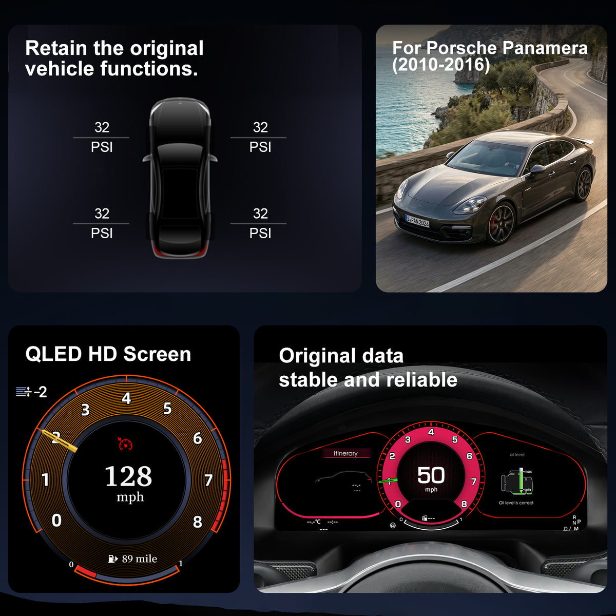 Porsche Panamera Digital Instrument Cluster 2010-2016 | 12.3" QLED - Topdisplay 2010 2011 2012 2013 2014 2015 2016