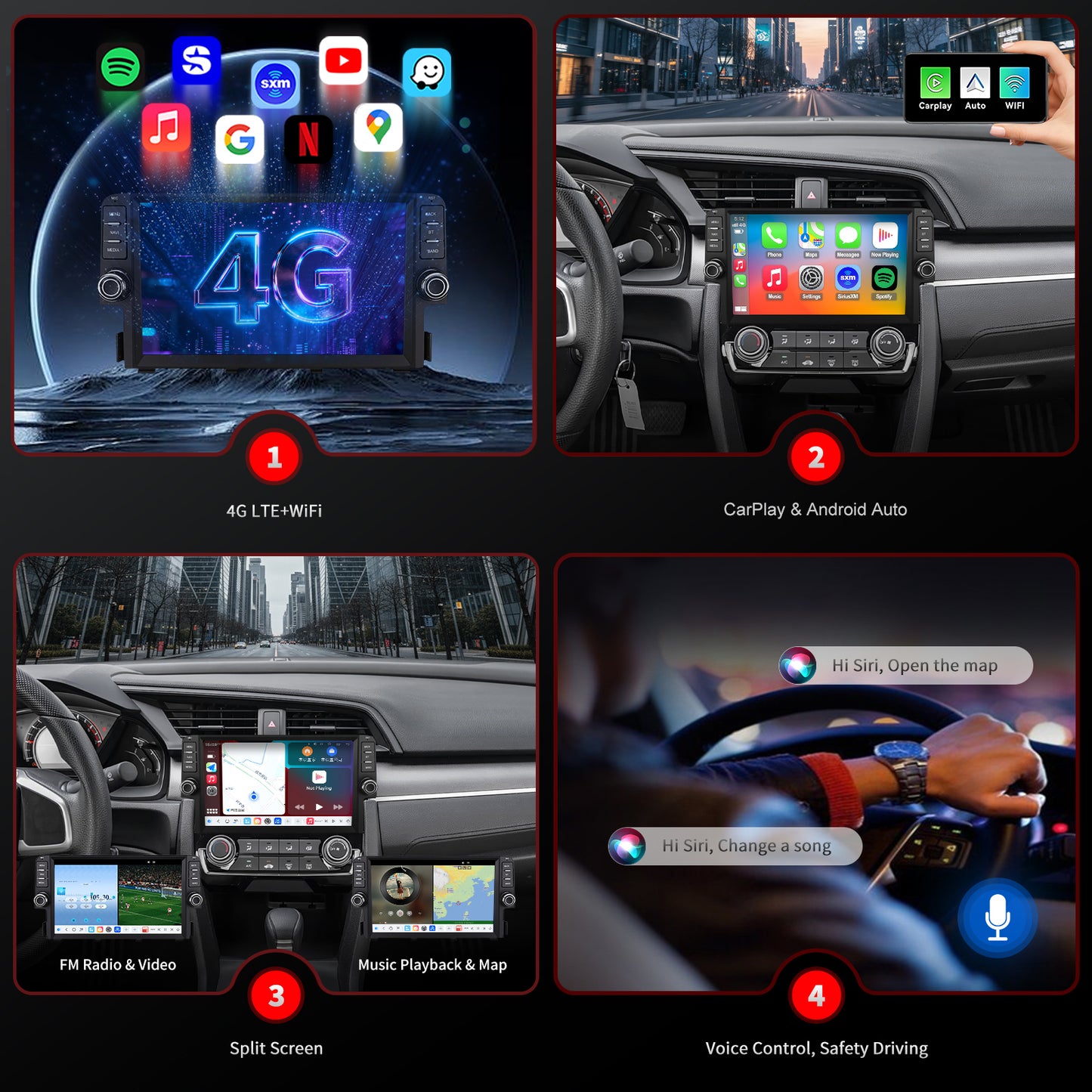 Honda Civic Radio upgrade 2016-2021 CarPlay Stereo Screen - Topdisplay 2016 2017 2018 2019 2020 2021 Replacement Headunit Apple Android Auto Accessories Pantalla Estéreo