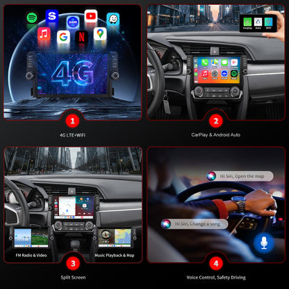 Honda Civic Radio upgrade 2016-2021 CarPlay Stereo Screen - Topdisplay 2016 2017 2018 2019 2020 2021 Replacement Headunit Apple Android Auto Accessories Pantalla Estéreo
